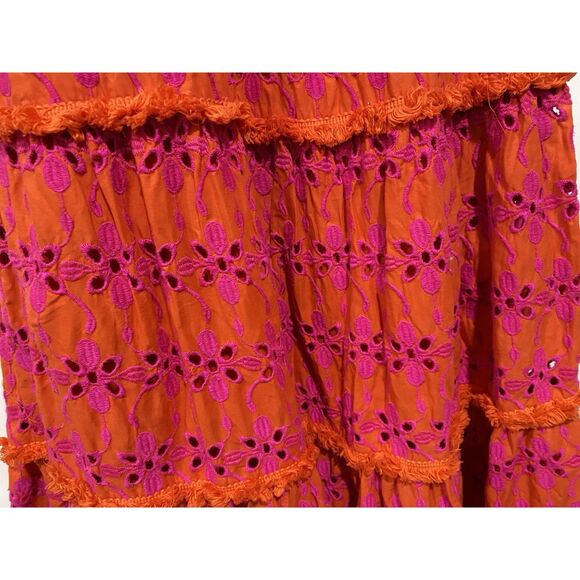 J Crew Sundress Sz 6 Tiered Eyelet Button Front   Orange Purple Spaghetti Straps - Picture 13 of 16